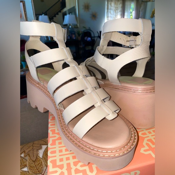 DOLCE VITA GALORE LEATHER PLATFORM GLADIATOR SANDALS - BEIGE - Sz 10 - Picture 8 of 11